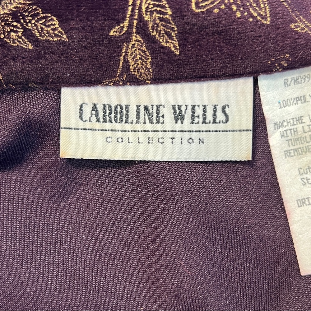 Caroline Wells Women's 16 Maxi Velour Dress Purple Gold Floral Holiday Party - Picture 8 of 11